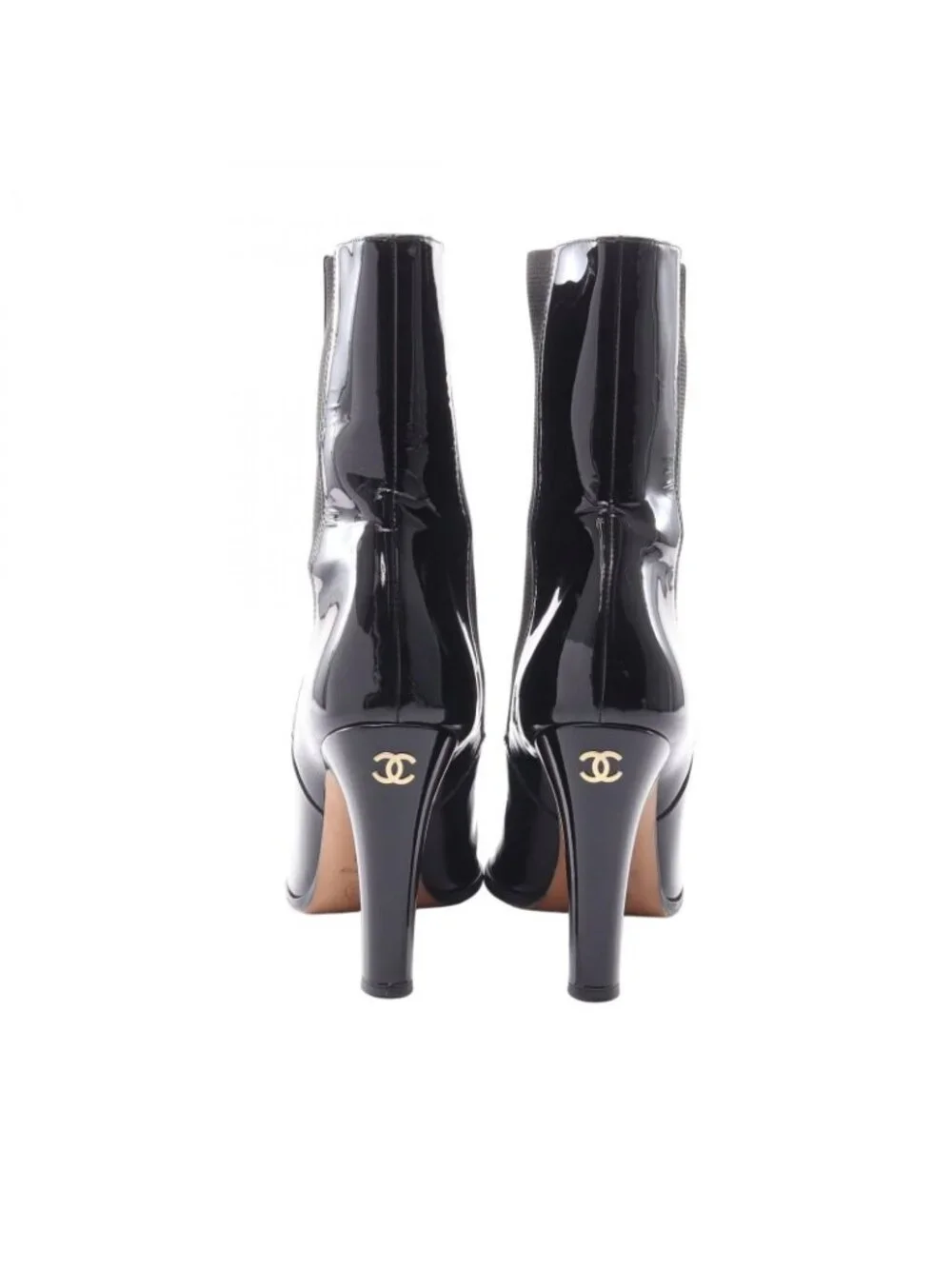 Chanel Boots CC Logo Black Patent Leather